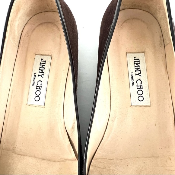 JIMMY CHOO Brown Suede w Leather Accent Close Pointy Toe Slip On Flats Sz 39 1/2 - Picture 9 of 13